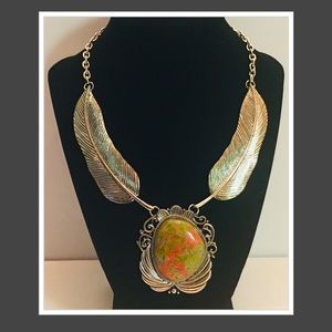 Unakite Black Oxidized Collar Necklace in Silvertone